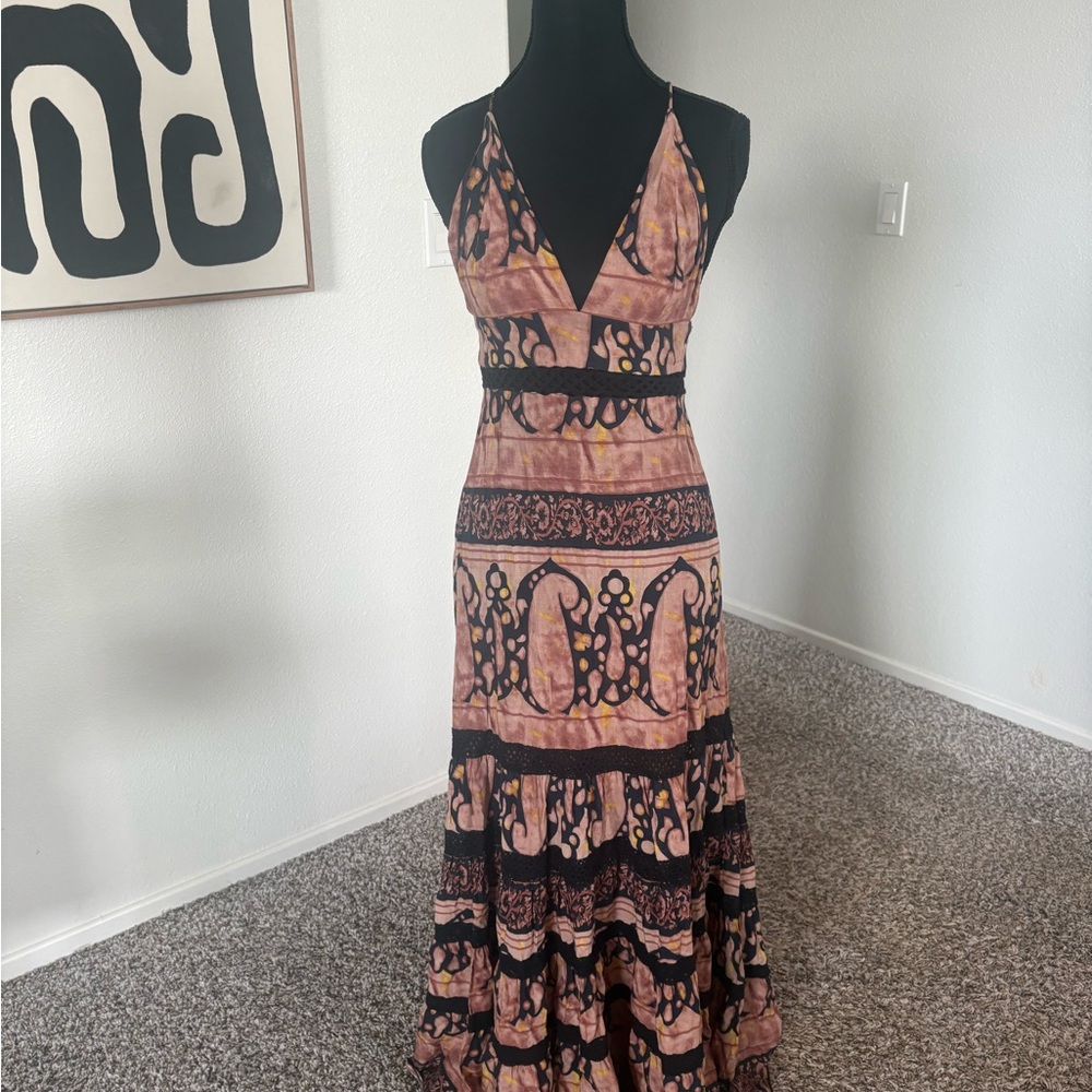 Free People Bohemian Pink and Black Maxi Dress